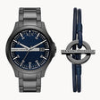 Armani Exchange Men's Set Blue Dial Watch And Bracelet