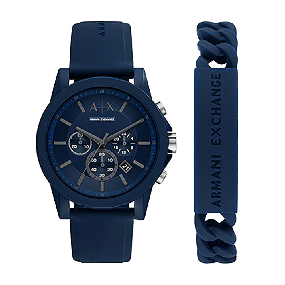 Armani Exchange Men's Set Blue Dial Watch And Bracelet
