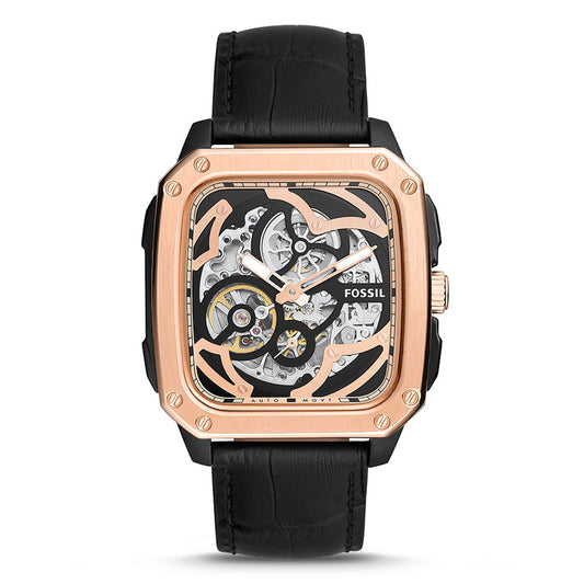 Fossil Automatic Men's Watch Gold Plated Leather Strap