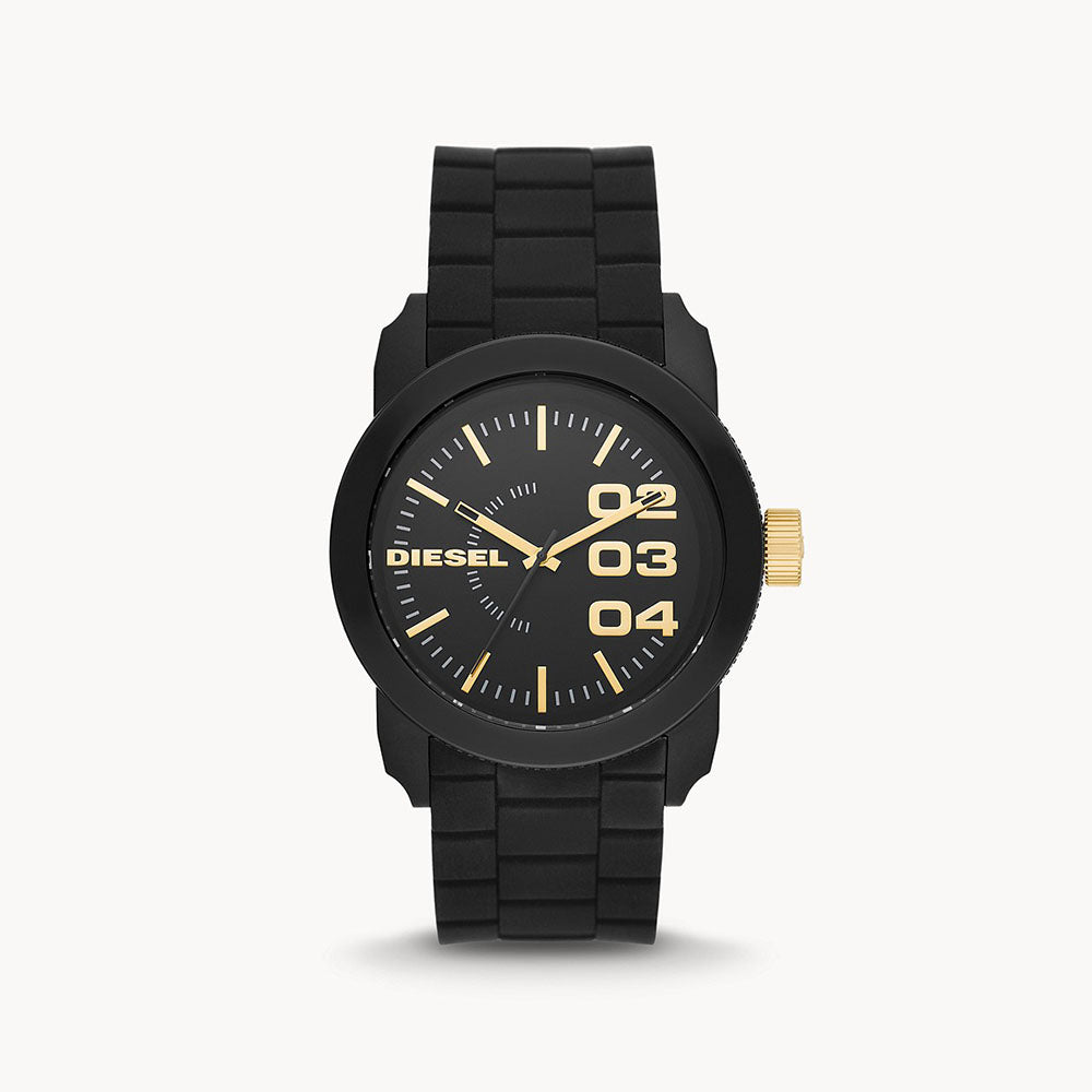 Diesel Double Down Three-Hand Black Silicone Watch