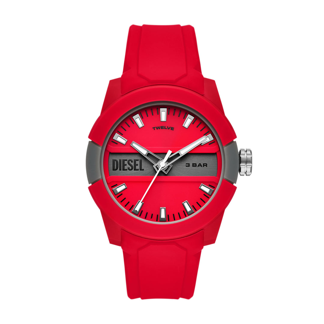 DIESEL DOUBLE UP THREE-HAND RED SILICONE WATCH