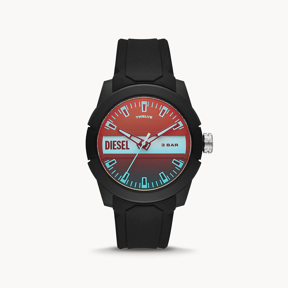 Diesel Double Up Three-Hand Black Silicone Watch