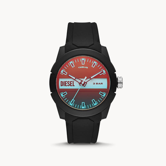 Diesel Double Up Three-Hand Black Silicone Watch