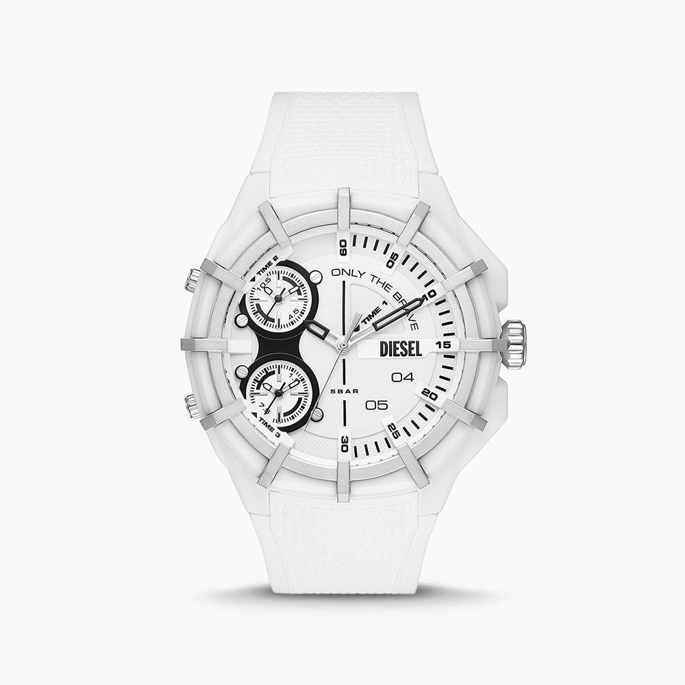 Diesel Framed Three-Hand White Silicone Watch