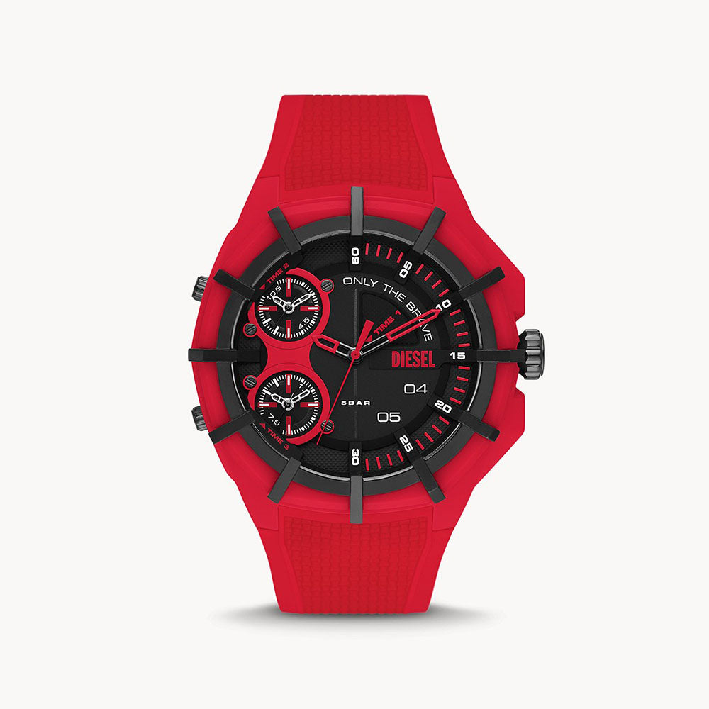 Diesel Framed Three-Hand Red Silicone Watch