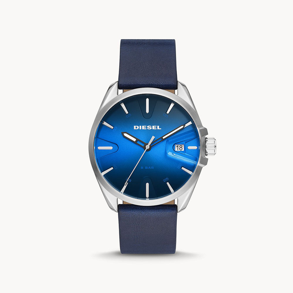 Diesel Ms9 Three-Hand Date Blue Leather Watch