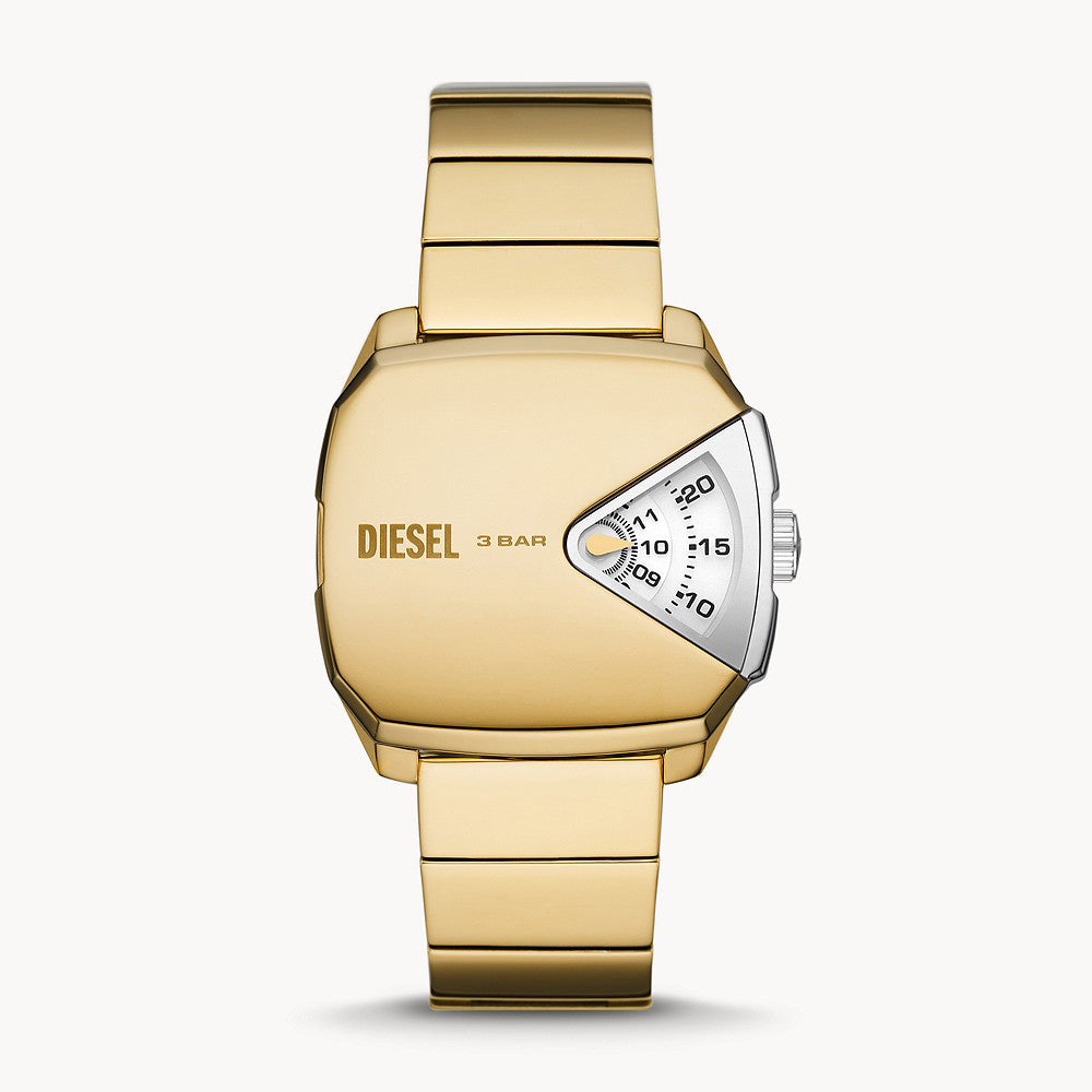 DIESEL D.V.A. THREE-HAND GOLD-TONE STAINLESS STEEL WATCH