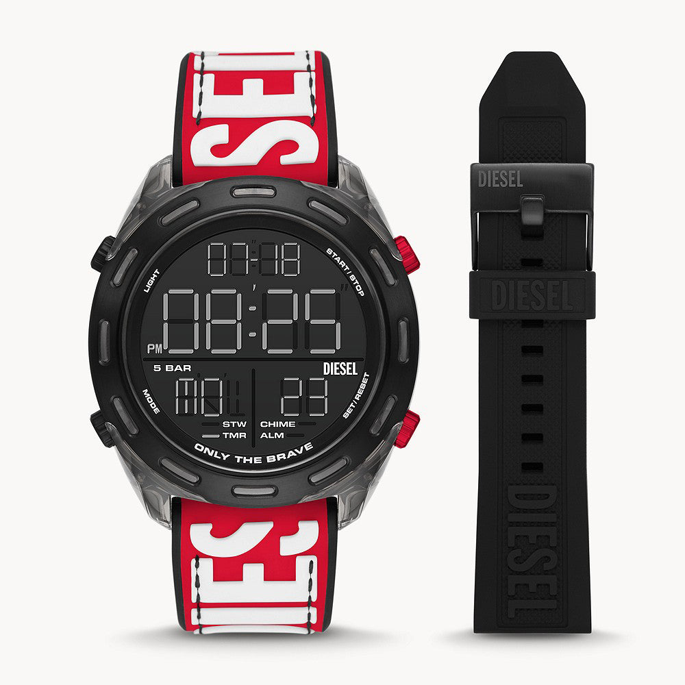DIESEL CRUSHER DIGITAL BLACK NYLON AND SILICONE WATCH AND INTERCHANGEABLE STRAP SET