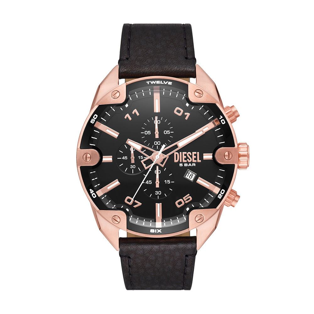DIESEL SPIKED MEN CHRONOGRAPH WATCH WITH LEATHER STRAP