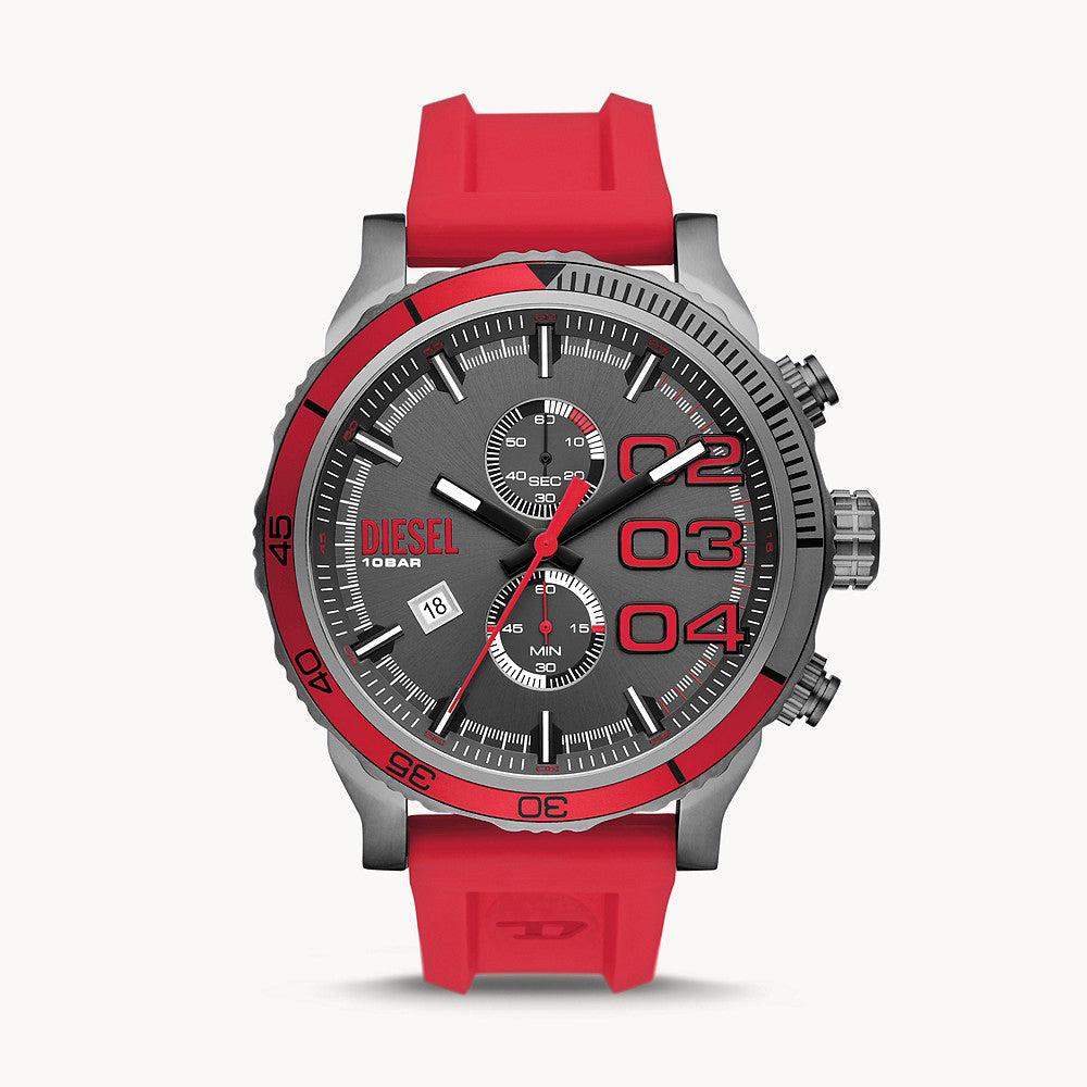DIESEL MEN'S DOUBLE DOWN 2.0 CHRONOGRAPH RED SILICONE WATCH