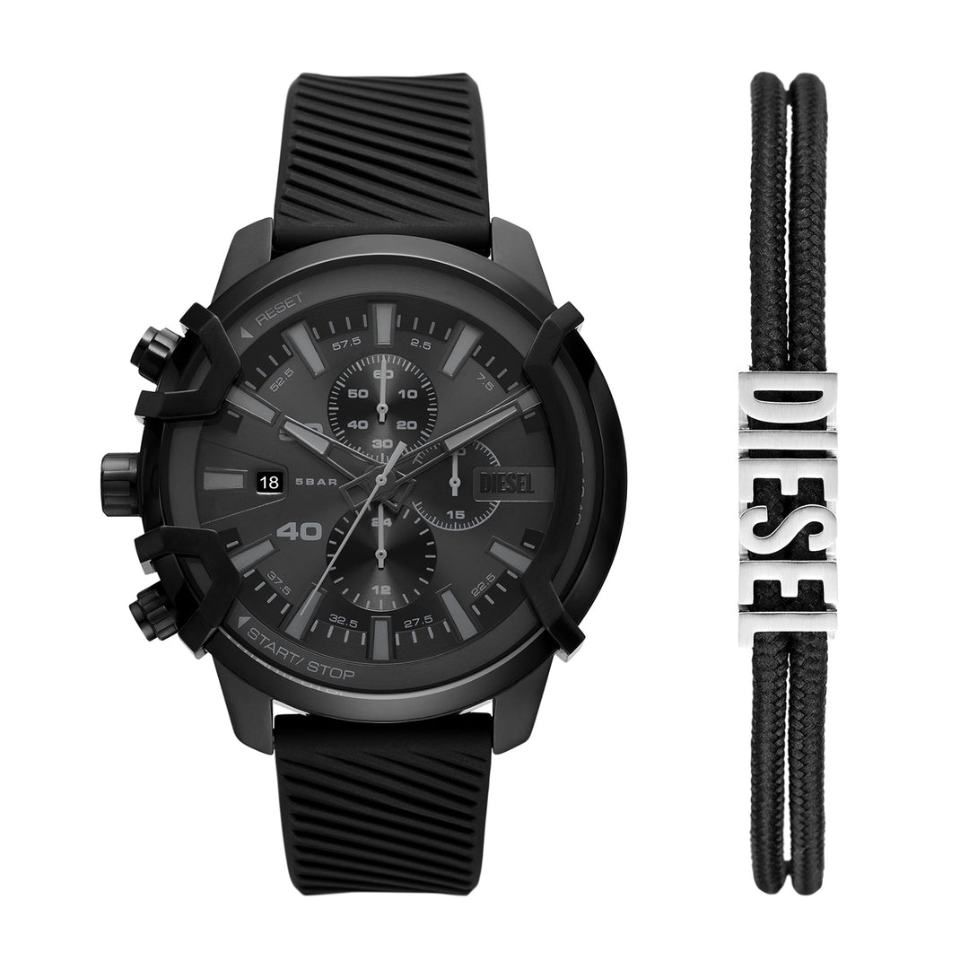 Diesel Griffed Chronograph Black Silicone Watch And Bracelet Set