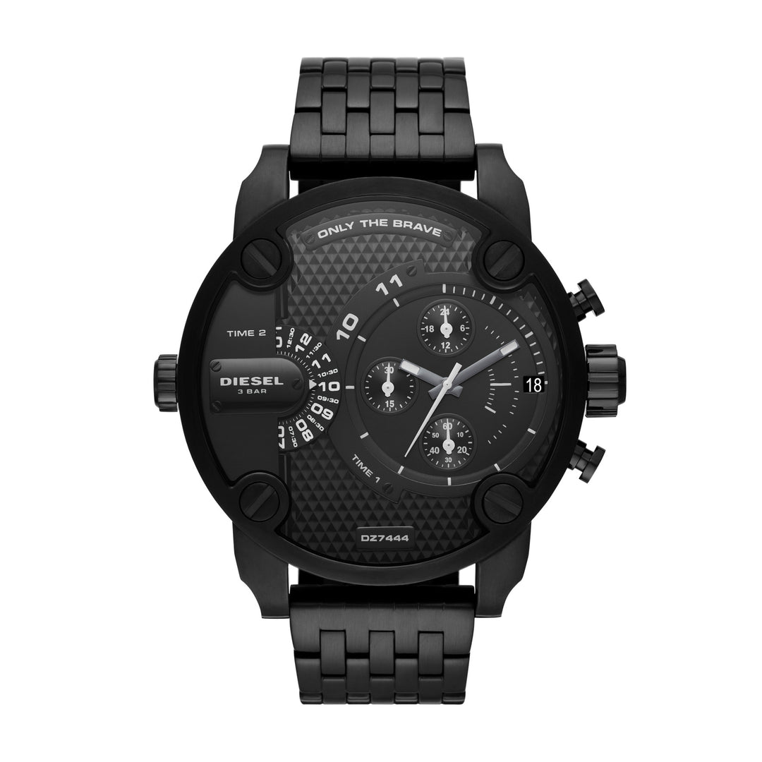 DIESEL LITTLE DADDY MEN'S BLACK STAINLESS DUAL TIME CHRONOGRAPH WATCH