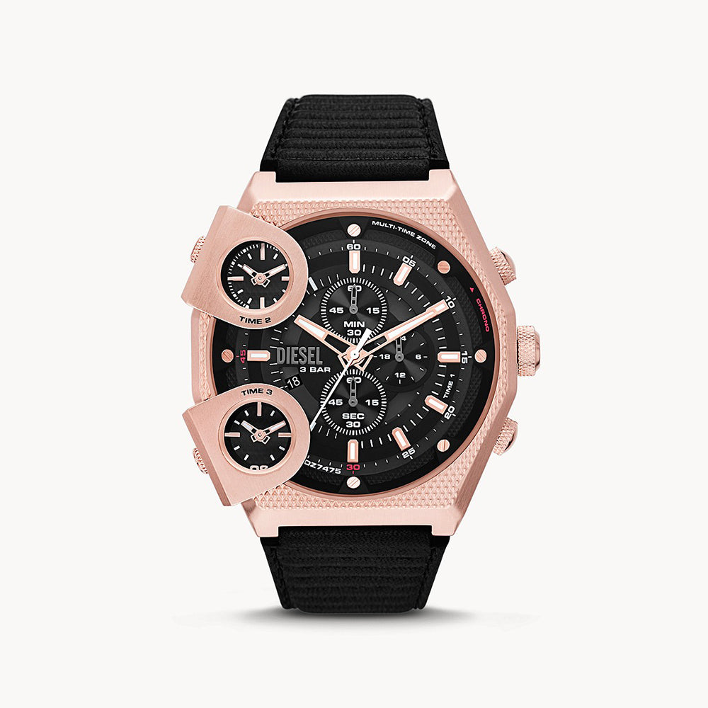 DIESEL SIDESHOW ROSE GOLD MENS LEATHER WATCH