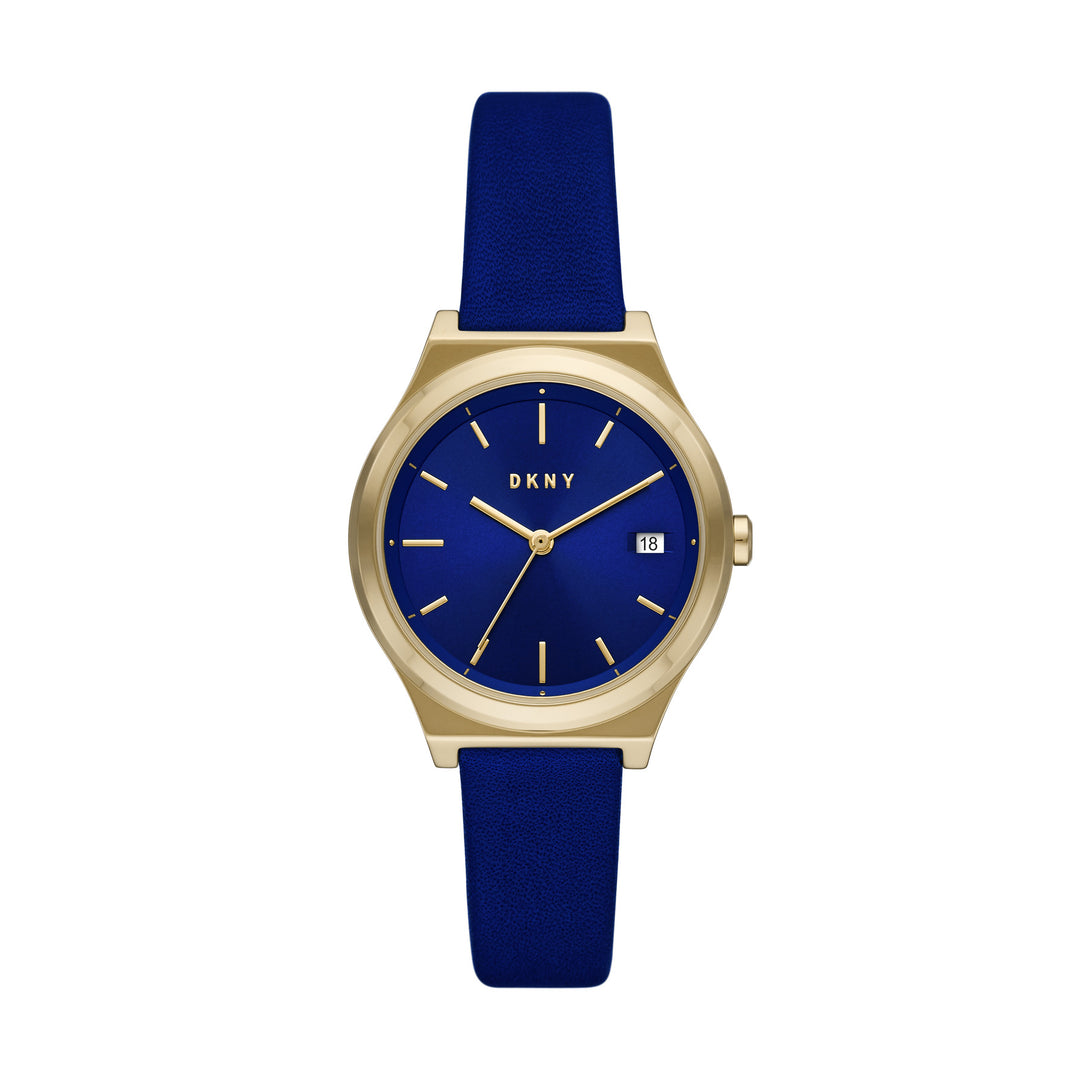 DKNY PARSONS THREE-HAND DATE BLUE LEATHER WATCH