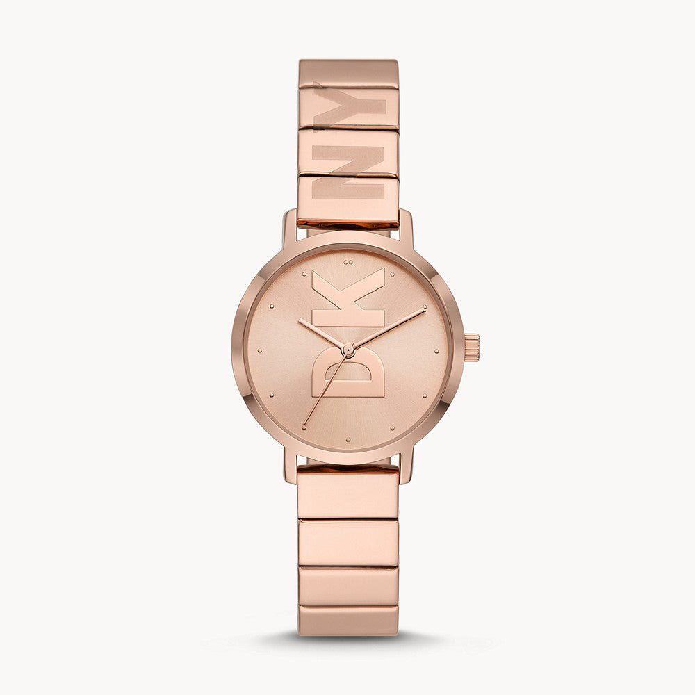 DKNY THE MODERNIST THREE-HAND ROSE GOLD-TONE STAINLESS STEEL WATCH