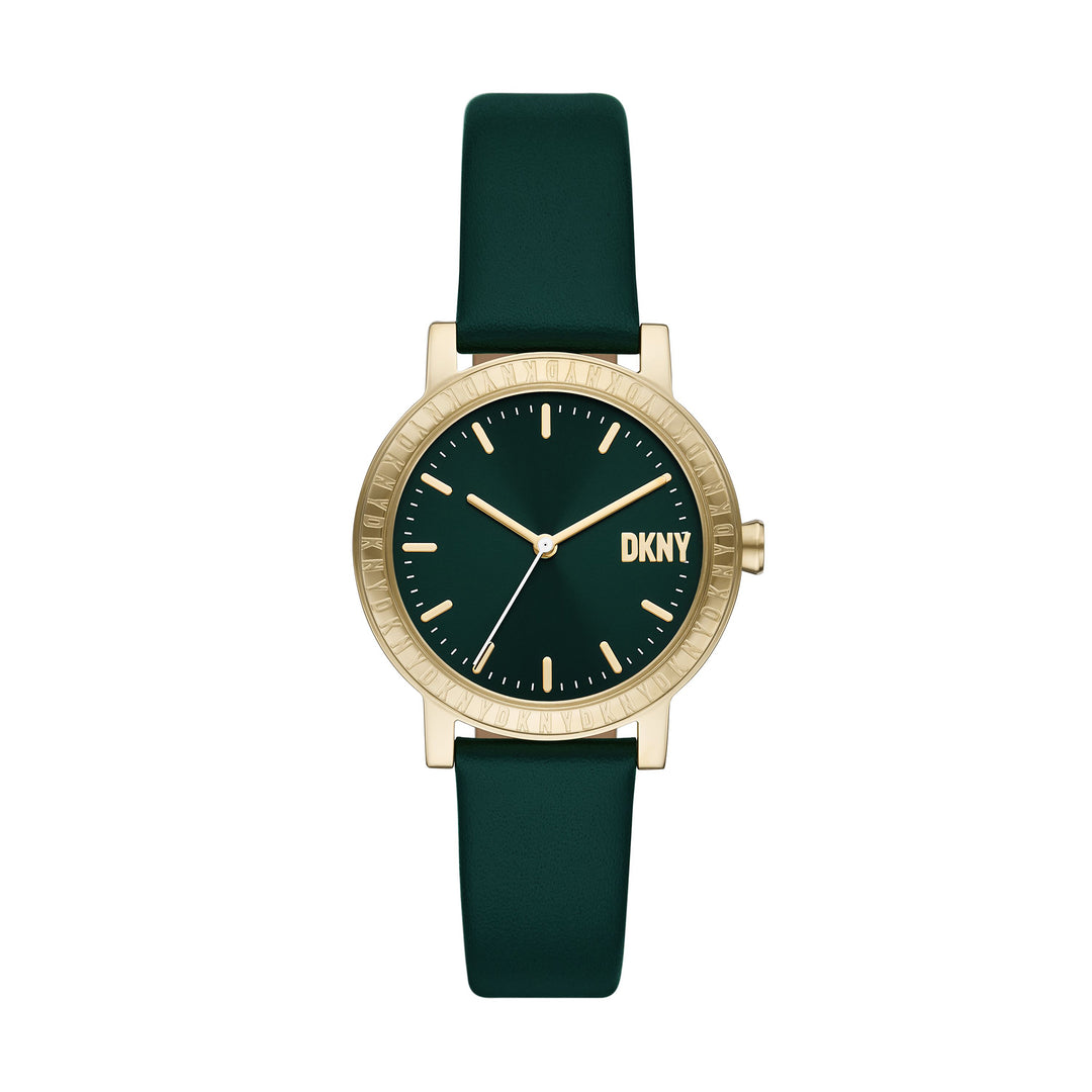 DKNY SOHO D THREE-HAND GREEN LEATHER WATCH