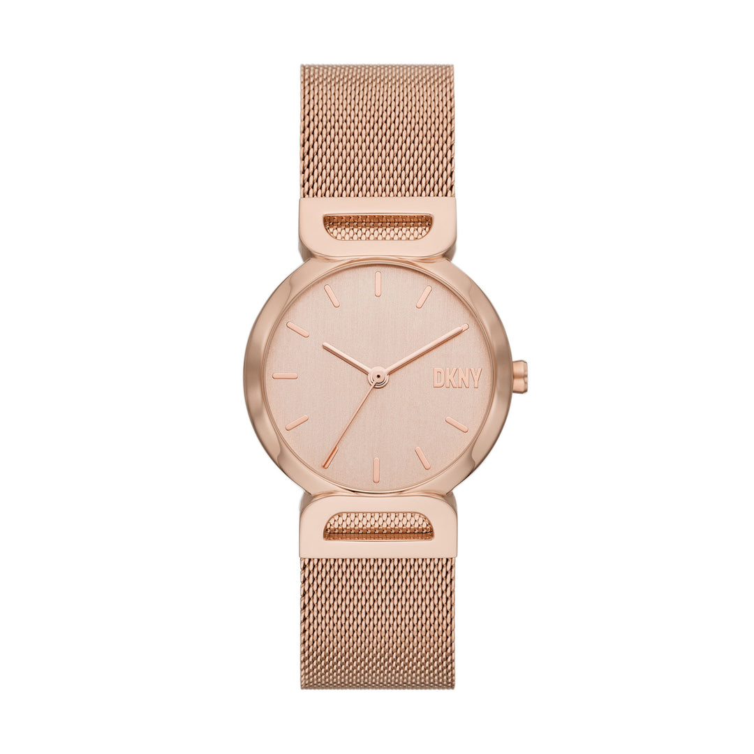 DKNY DOWNTOWN D THREE-HAND ROSE GOLD-TONE STAINLESS STEEL WATCH
