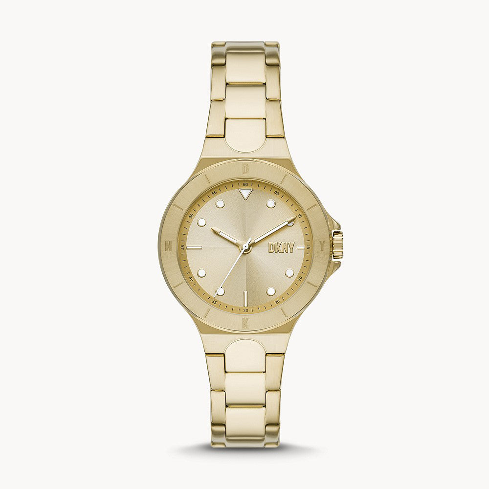 DKNY CHAMBERS THREE-HAND GOLD-TONE STAINLESS STEEL WATCH