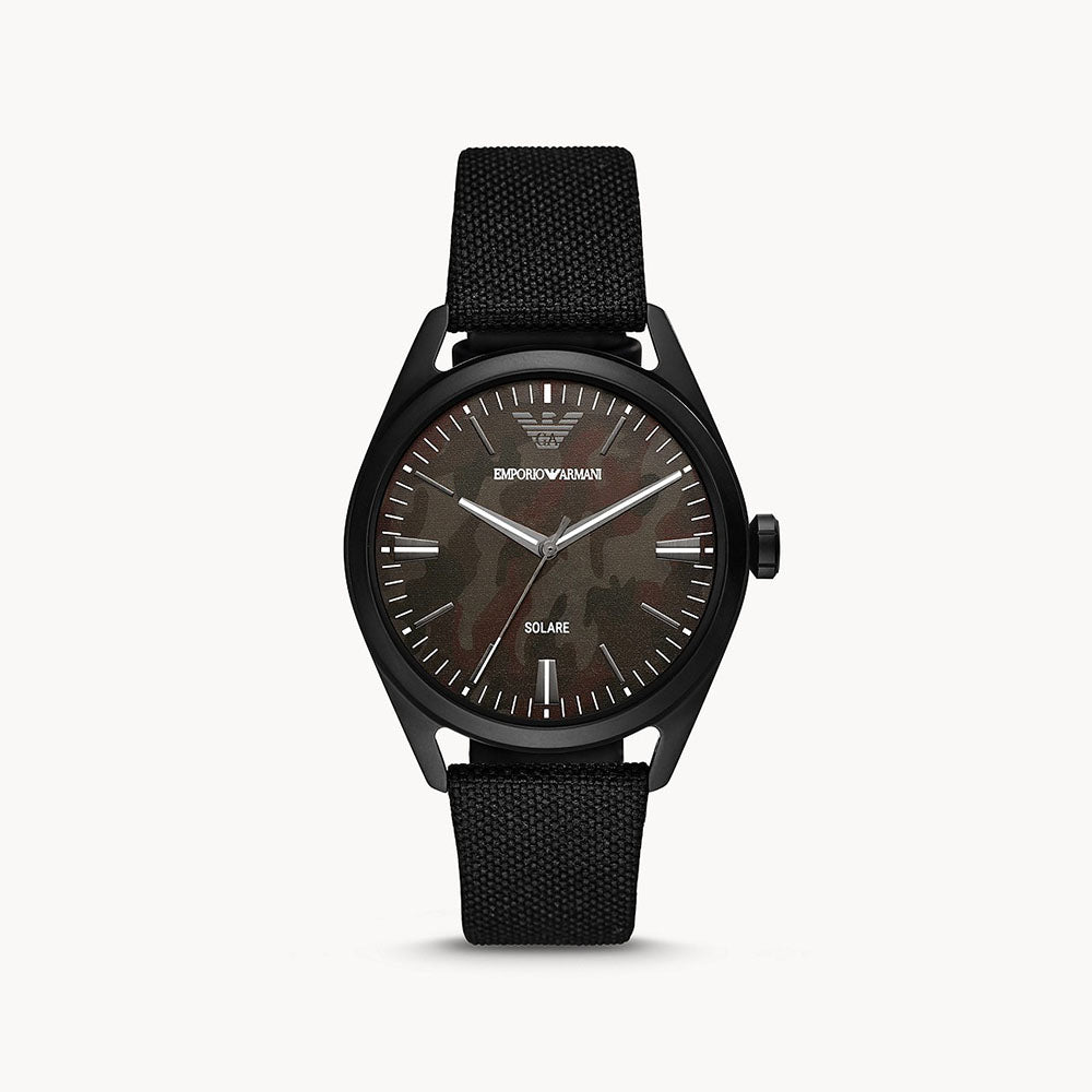 Emporio Armani Three-Hand Black Fabric Watch