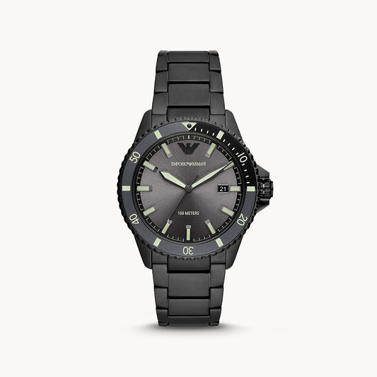 Emporio Armani Three-Hand Date Black Stainless Steel Watch