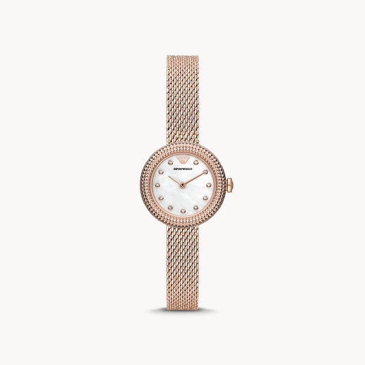 Emporio Armani Two-Hand Rose Gold-Tone Stainless Steel Mesh Watch
