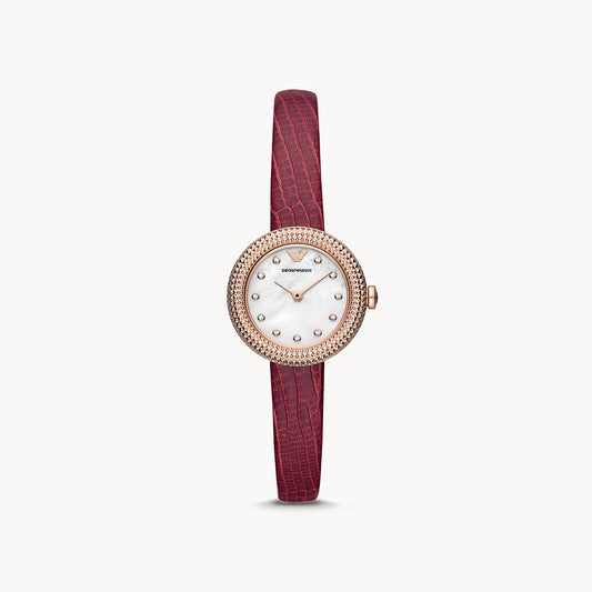 Emporio Armani Two-Hand Burgundy Leather Watch
