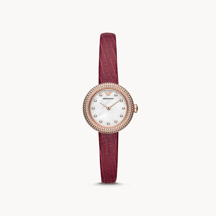 EMPORIO ARMANI TWO-HAND BURGUNDY LEATHER WATCH