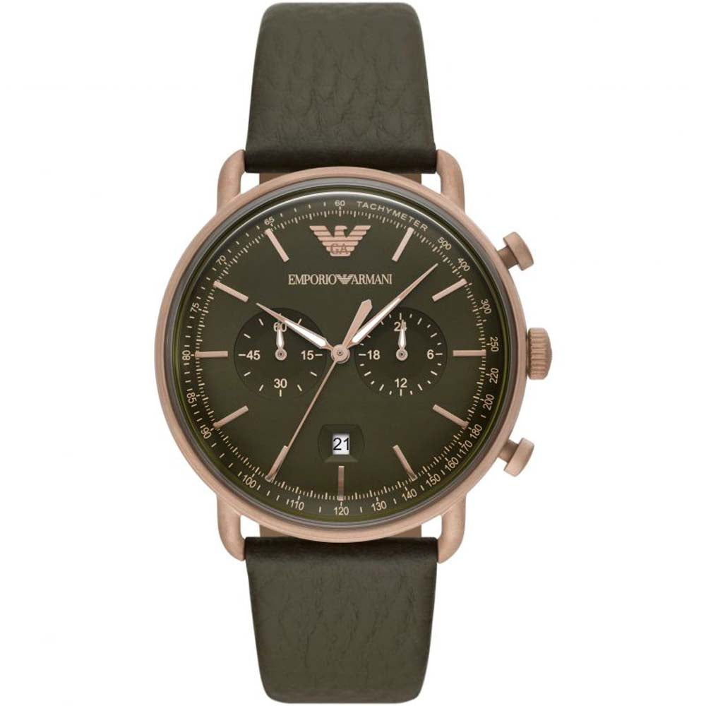 EMPORIO ARMANI ANALOG WATCH 0 JWL SS LEATHER STRAP