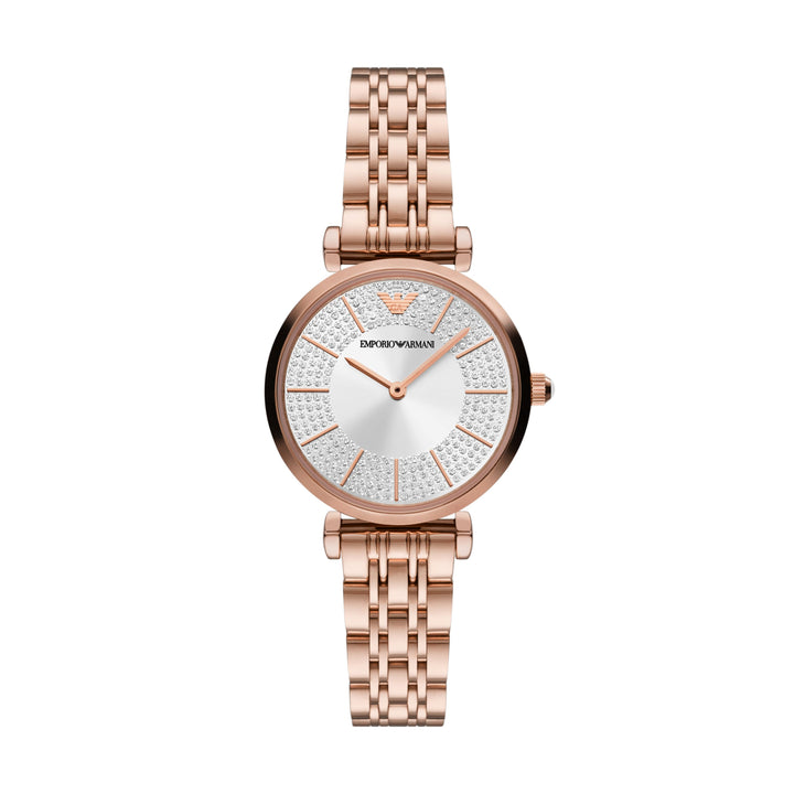 EMPORIO ARMANI TWO-HAND ROSE GOLD-TONE STAINLESS STEEL WATCH