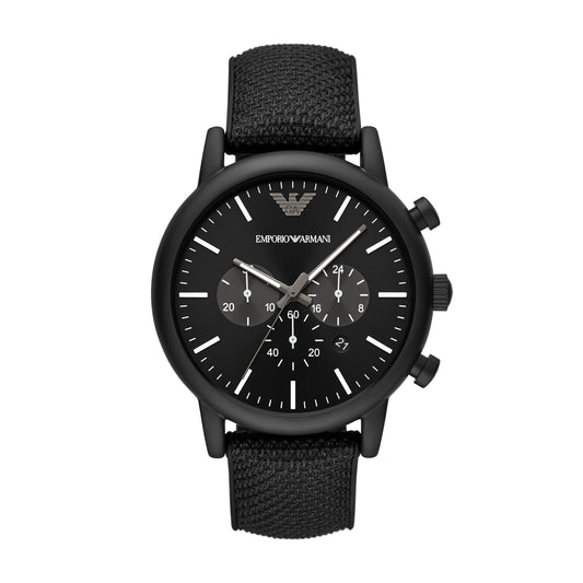 Emporio Armani Chronograph Black Silicone Backed Fabric Watch