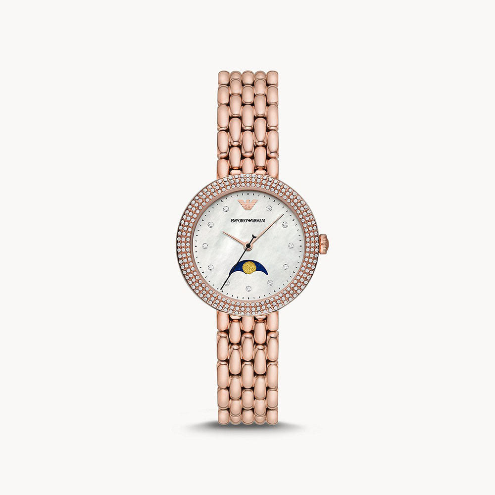 Emporio Armani Moonphase Rose Gold-Tone Stainless Steel Watch – The ...