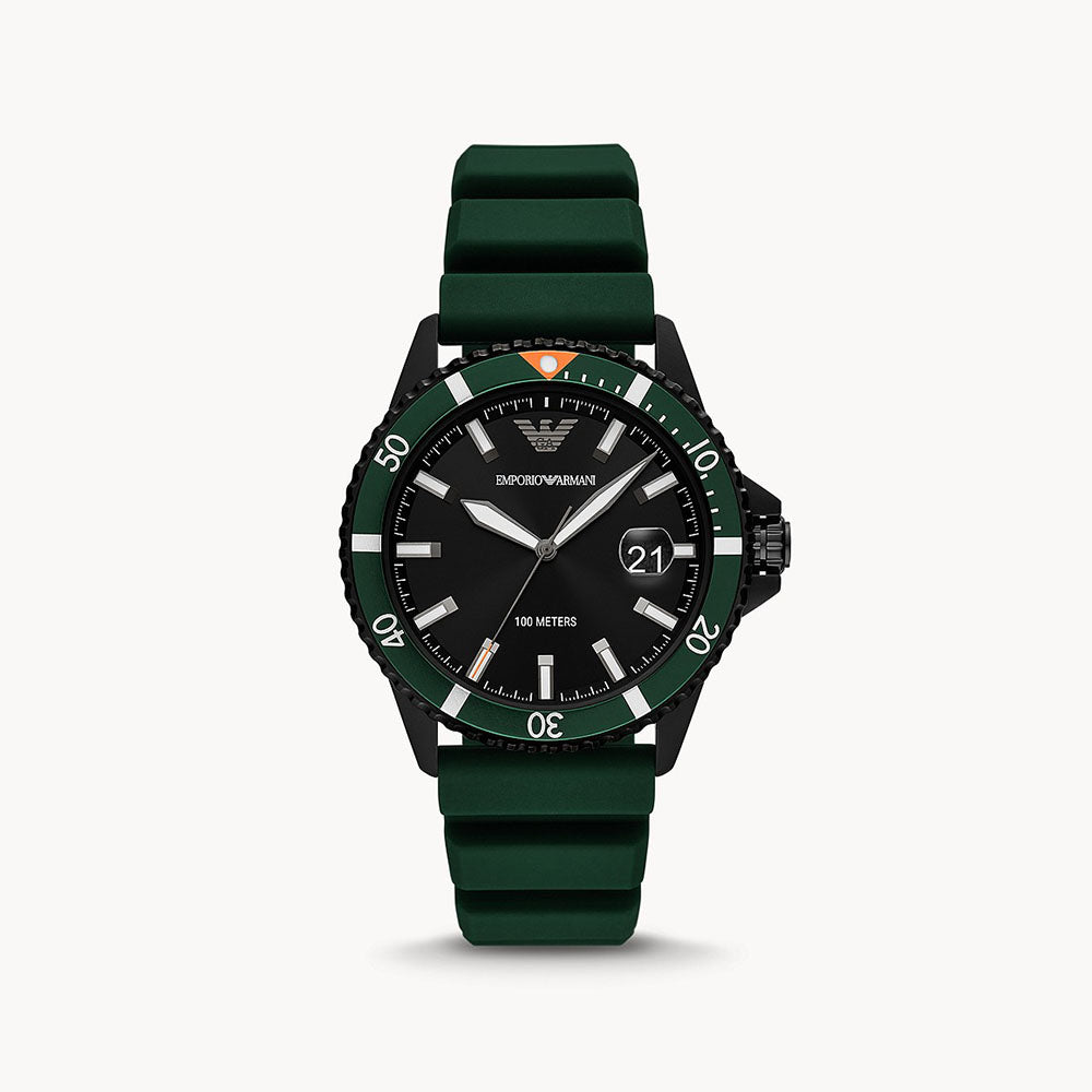 Emporio Armani Three-Hand Date Green Silicone Watch