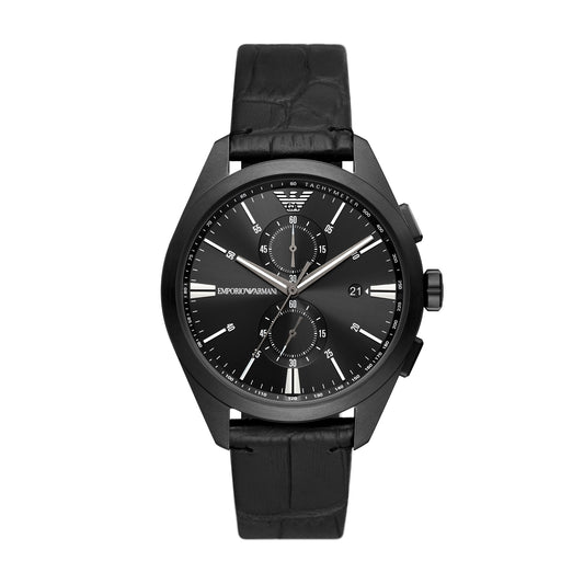 Emporio Armani Chronograph Black Leather Watch