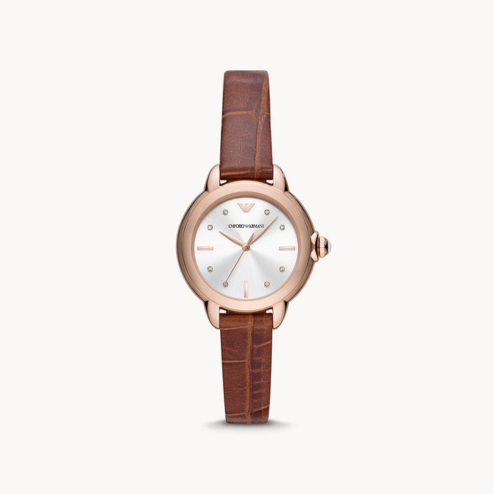 EMPORIO ARMANI THREE-HAND BROWN LEATHER WATCH