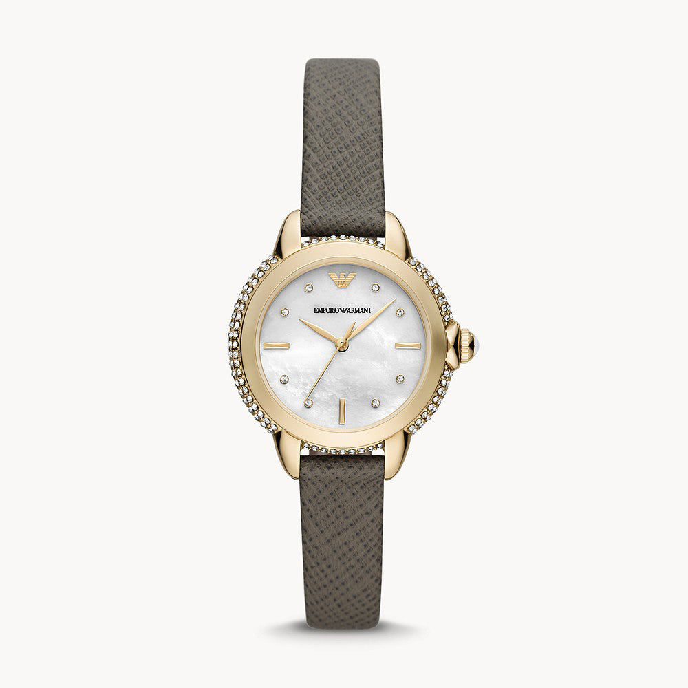 Shop EMPORIO ARMANI THREE-HAND TAUPE LEATHER WATCH - The Watch House UAE