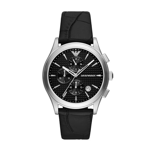 Emporio Armani Chronograph Black Leather Watch