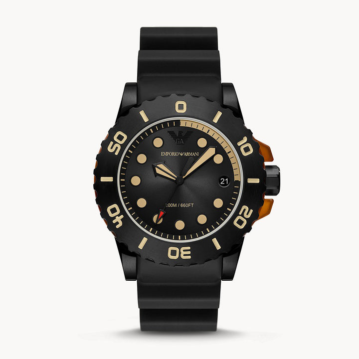 EMPORIO ARMANI THREE-HAND DATE BLACK POLYURETHANE WATCH