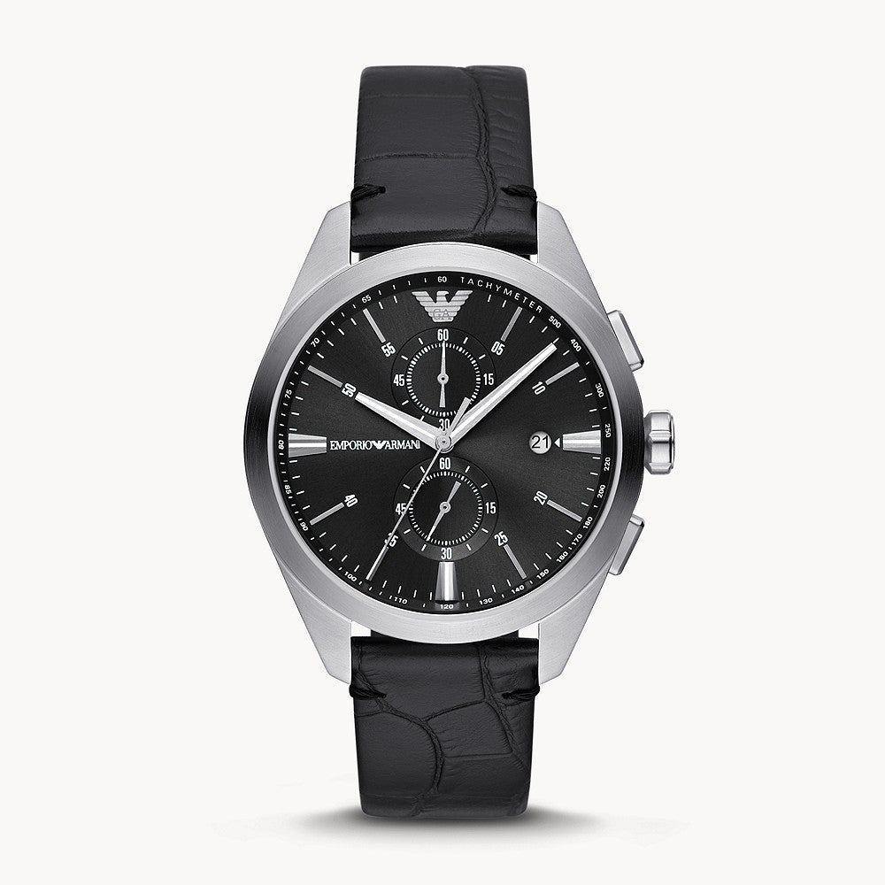 Emporio Armani Chronograph Black Leather Watch