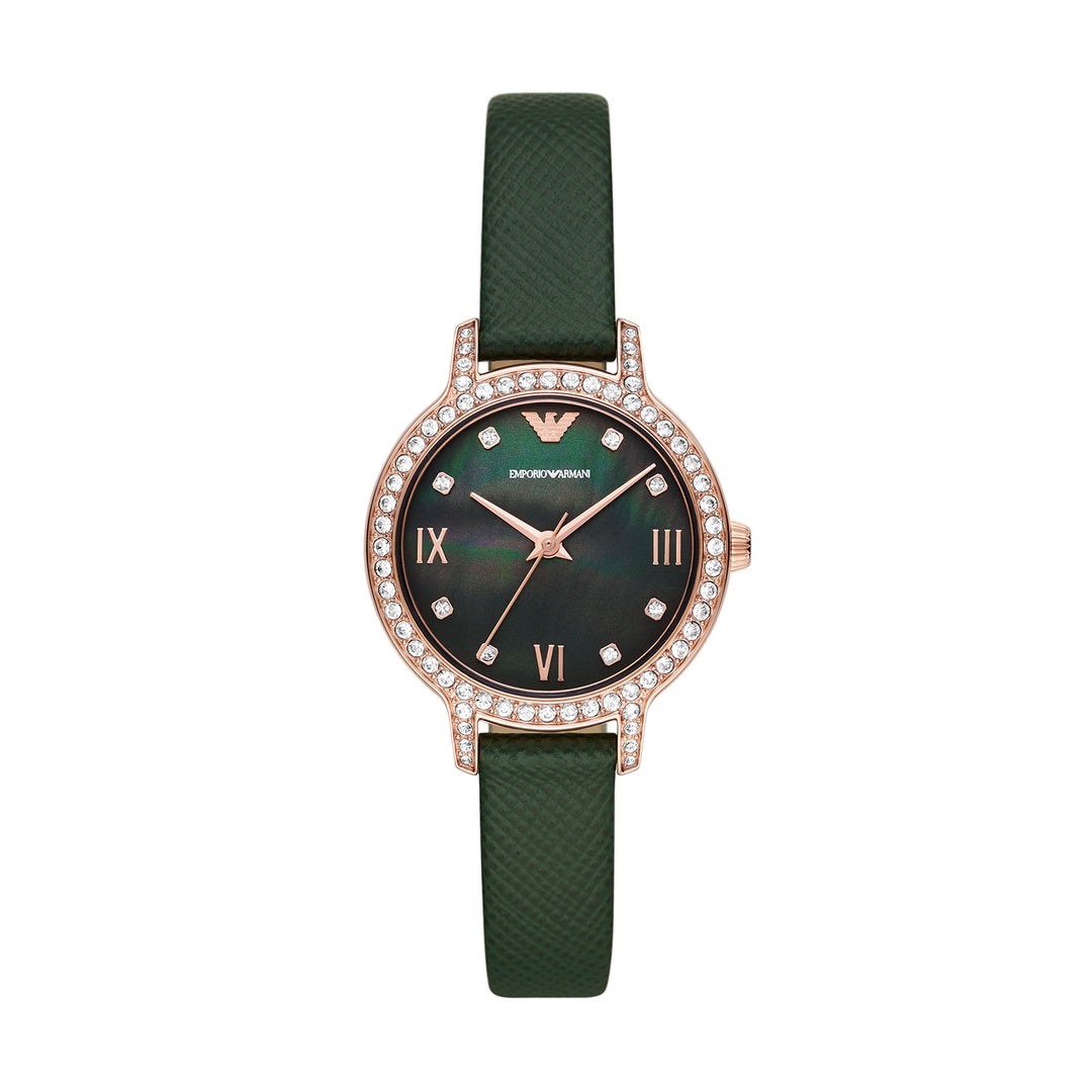 Emporio Armani Three-Hand Green Leather Watch