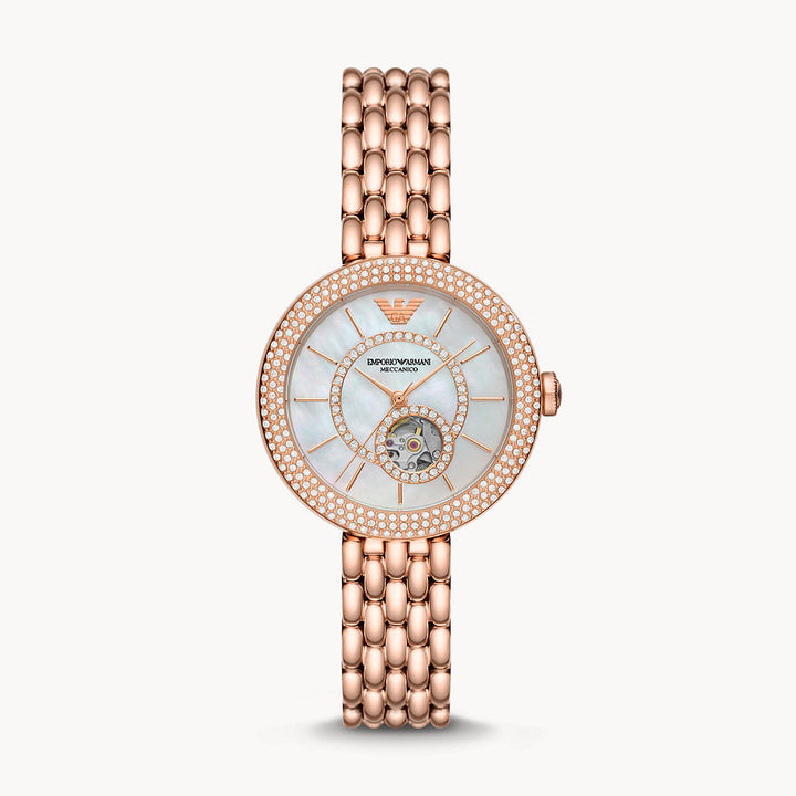 EMPORIO ARMANI AUTOMATIC ROSE GOLD STAINLESS STEEL WATCH