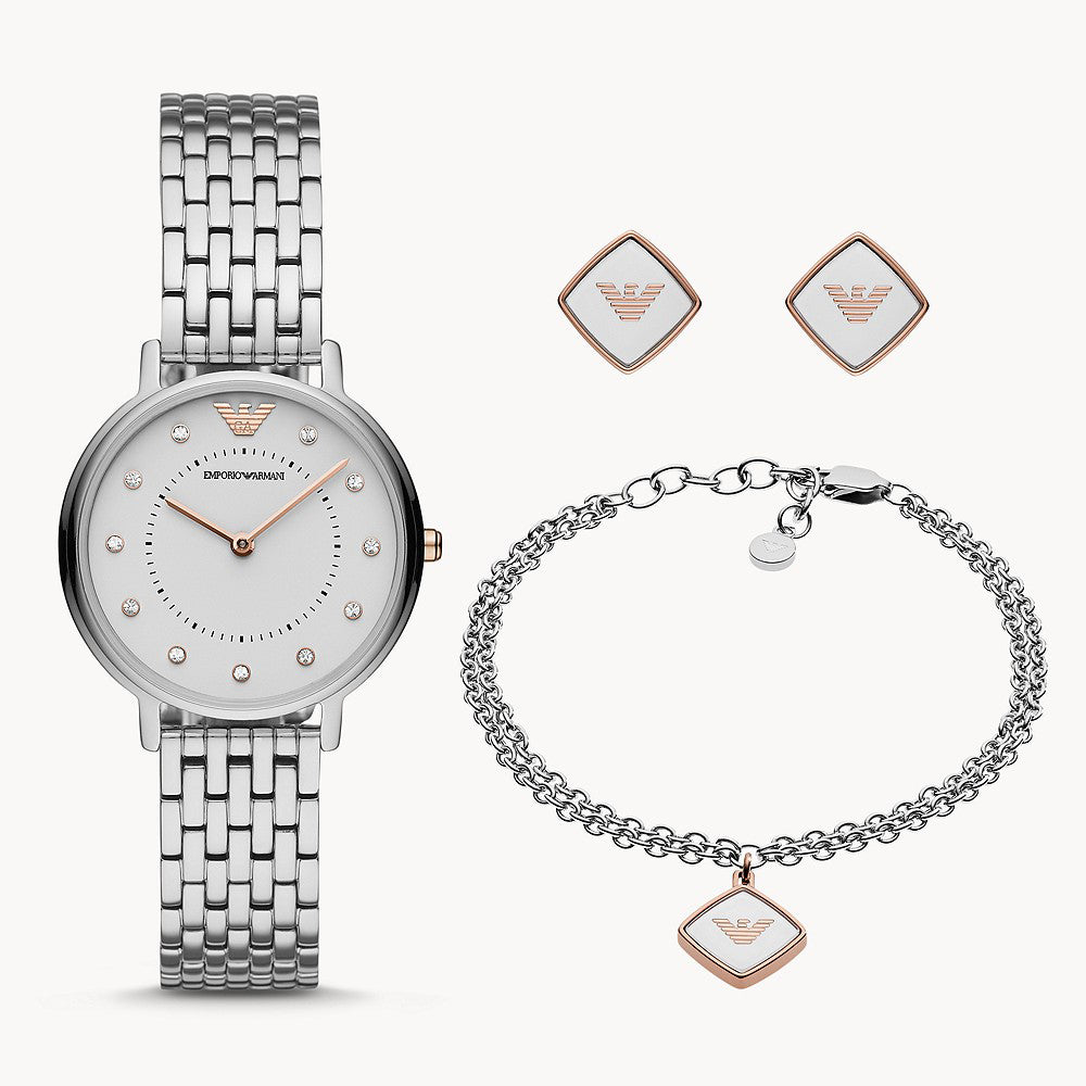 EMPORIO ARMANI WOMEN'S TWO-HAND STAINLESS STEEL WATCH GIFT SET
