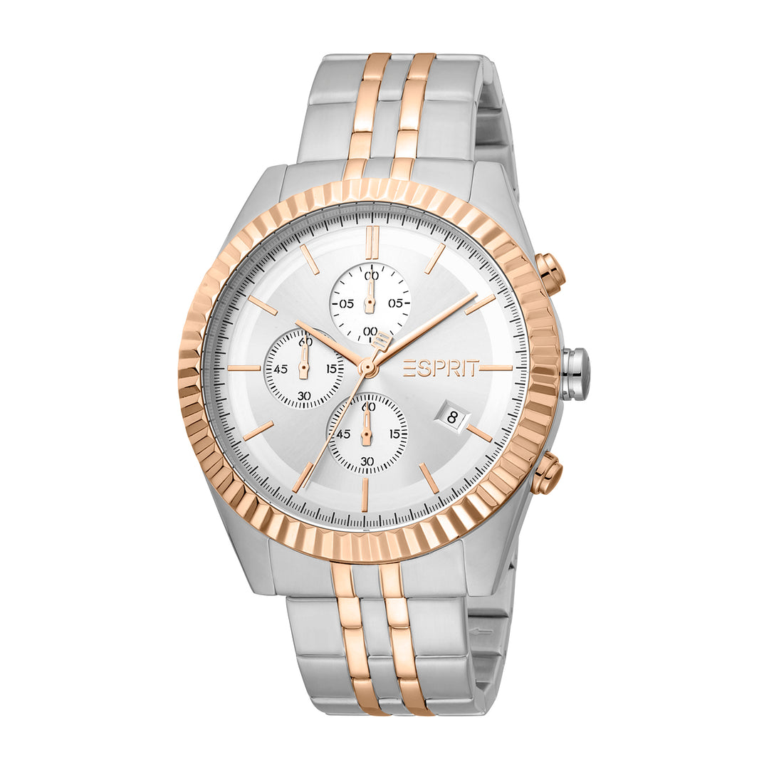 Esprit Men's Chronograph Fashion Quartz Analog Two Tone Silver and Rose Gold Watch