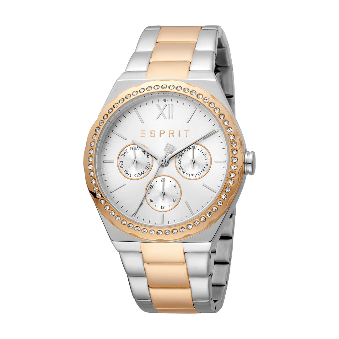 Esprit Women's Multi Function Fashion Quartz Analog Two Tone Silver and Rose Gold Watch