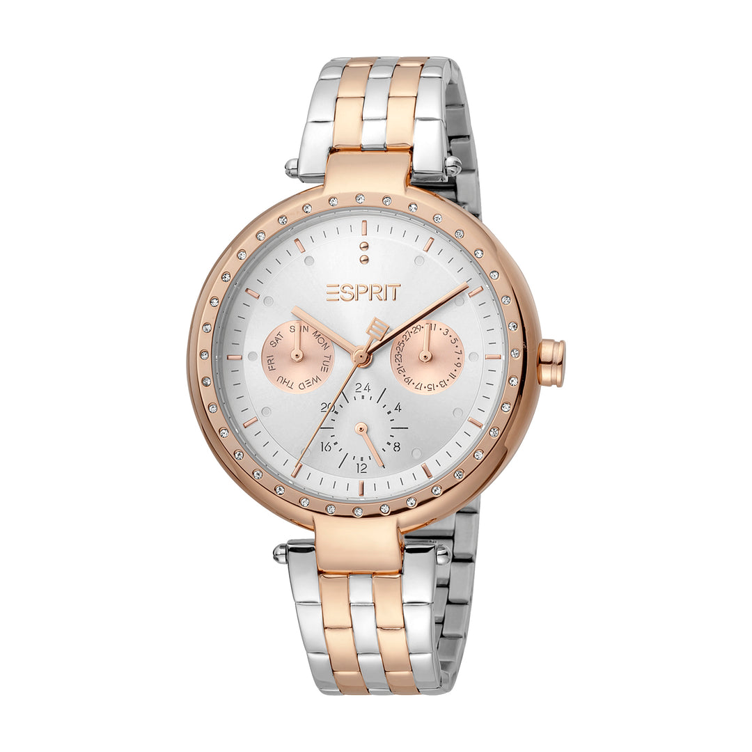 Esprit Women's Multi Function Fashion Quartz Analog Two Tone Silver and Rose Gold Watch