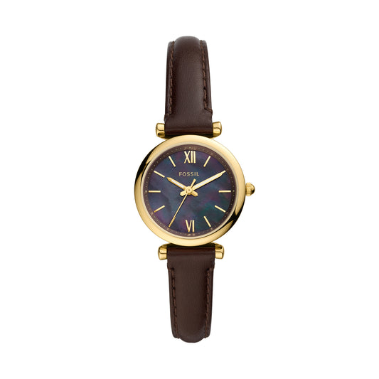 Fossil Mother of Pearl Analog Women's Watch Gold Plated Leather Strap