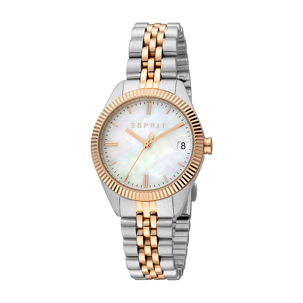 Esprit Women's Madison Date Fashion Quartz Two Tone Silver and Rose Gold Watch