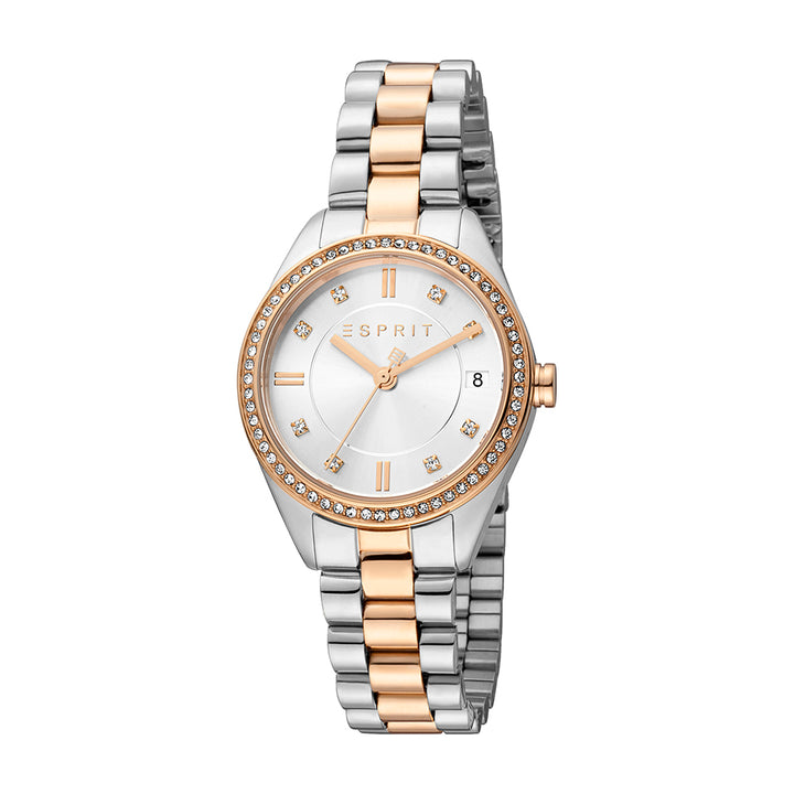 Esprit Women's Alia Date Fashion Quartz Two Tone Silver and Rose Gold Watch