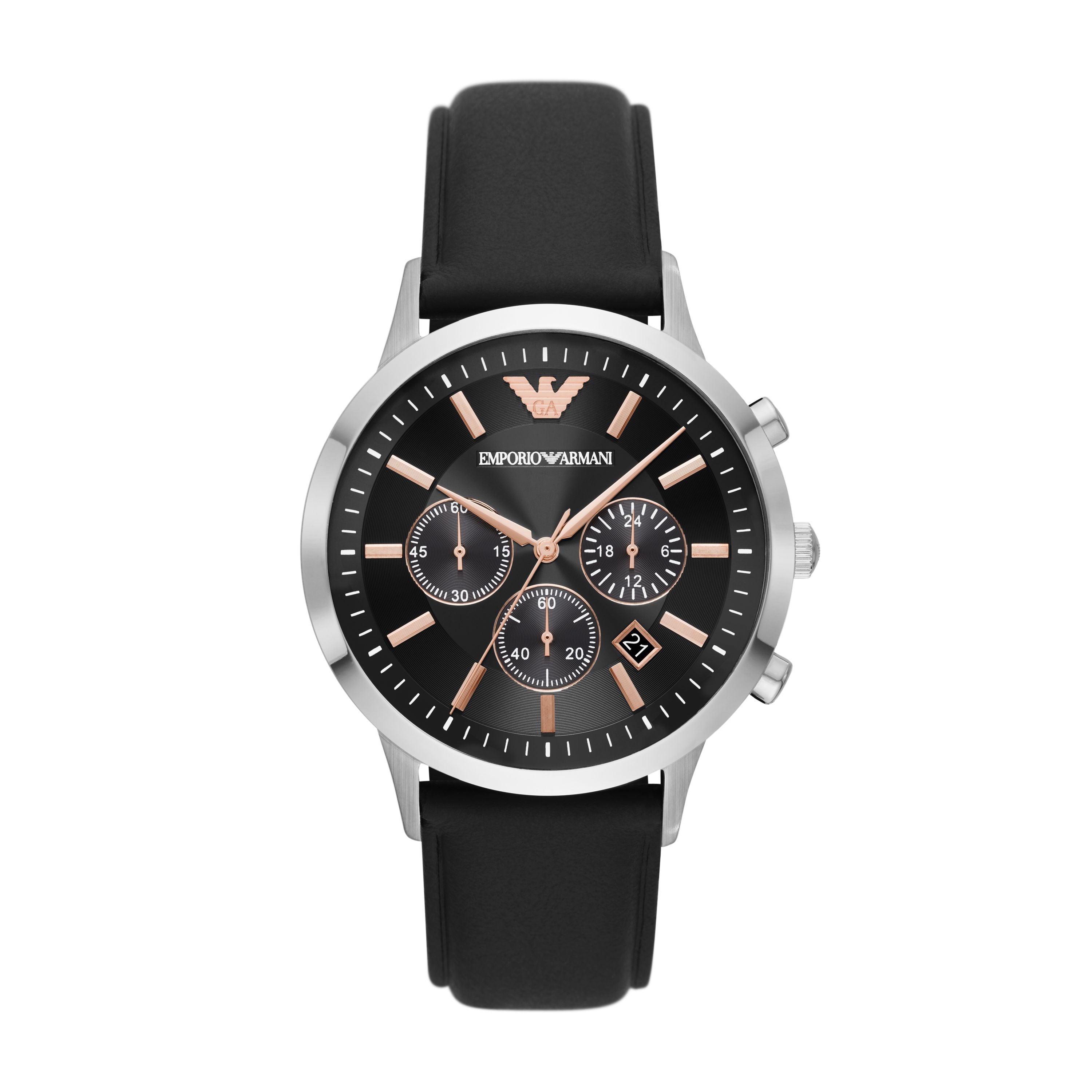 Black armani hotsell watch leather strap