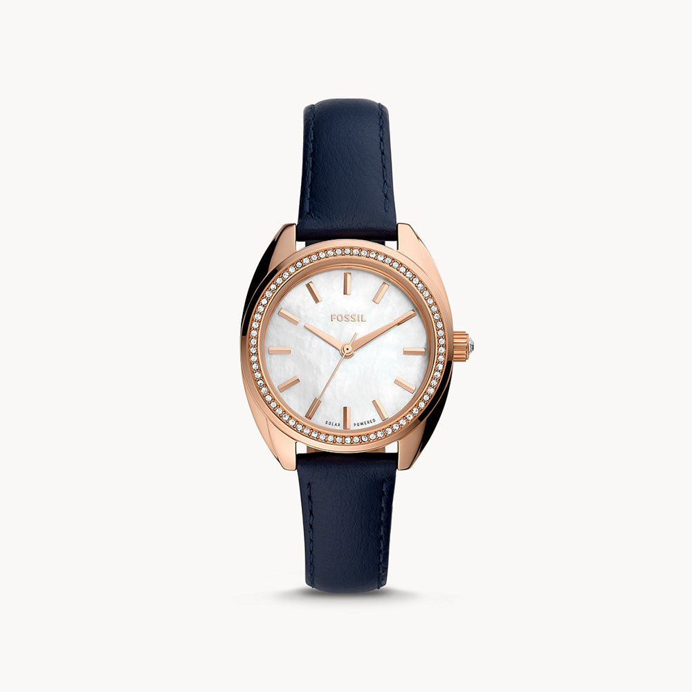 Fossil Vale Solar-Powered Blue Leather Women's Watch
