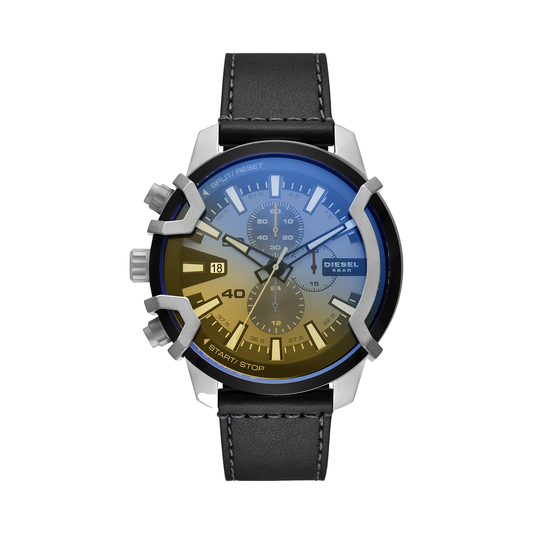 Diesel Griffed Mens Chronograph Black Leather Watch